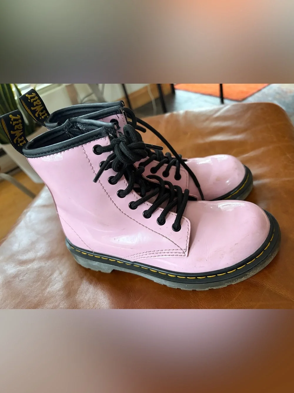 Dr. Martens Pink Lace-Up Combat Boots with Black Trim